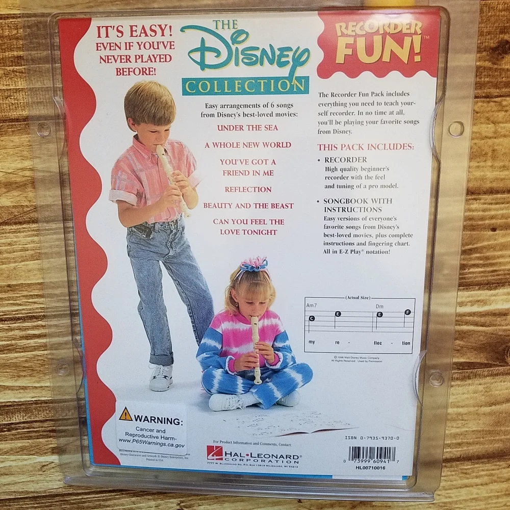 Disney Collection Songbook with Yellow Recorder Music Instrument Set Ages 3-8